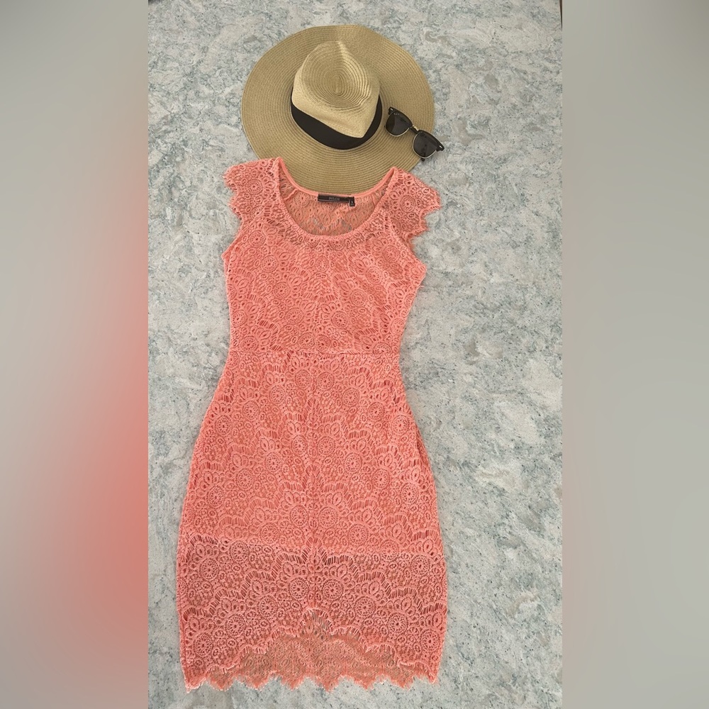 Peach / Coral Crochet Summer or Spring Sleeveless Dress - Picture 3 of 5